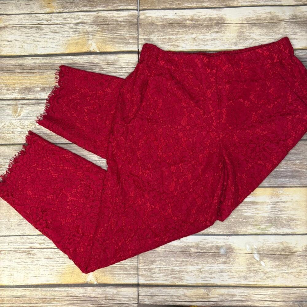 J. Crew Easy Pant In Lace Red Feminine Floral Holiday Christmas Womens Sz 6‎